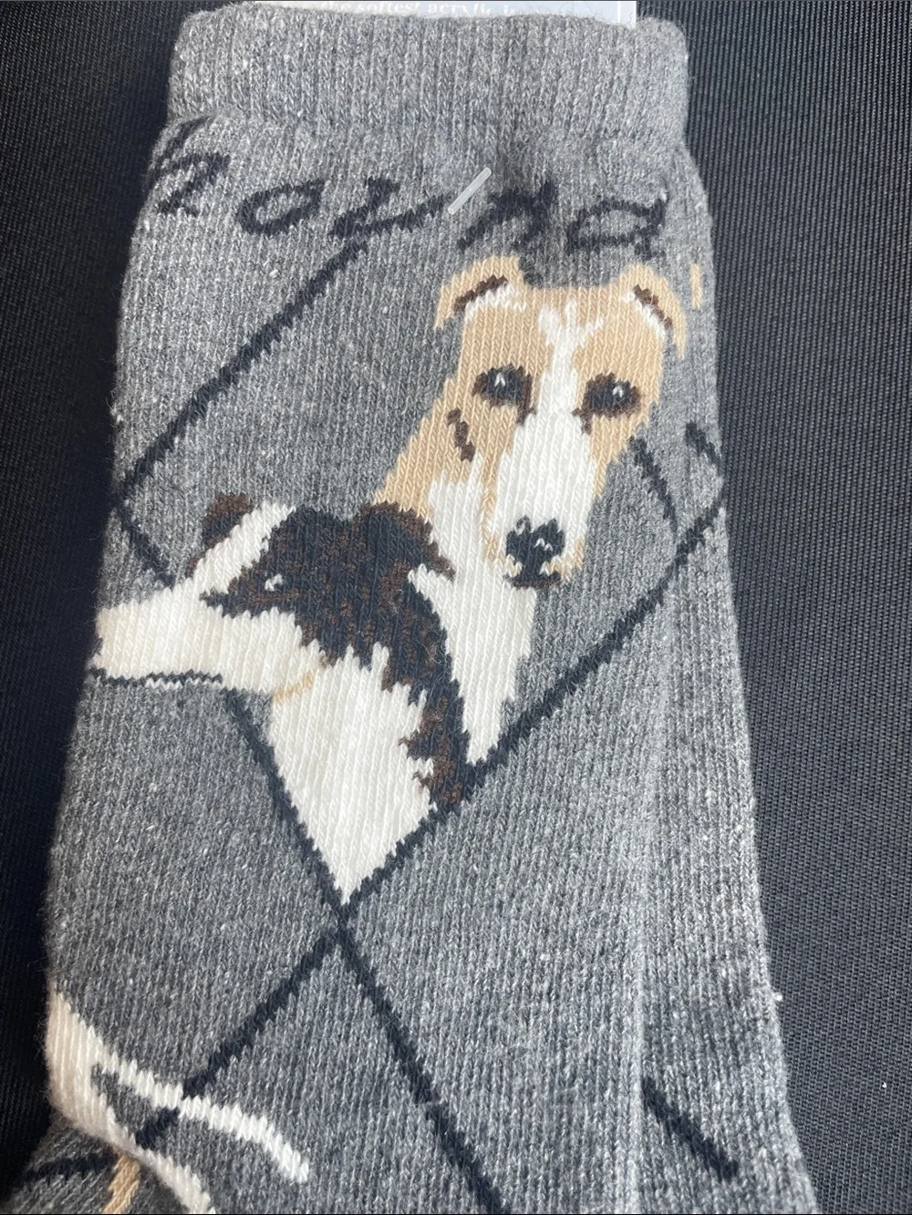 Grey Hound Dog Pattern novelty socks brown white gray black size medium 9-11